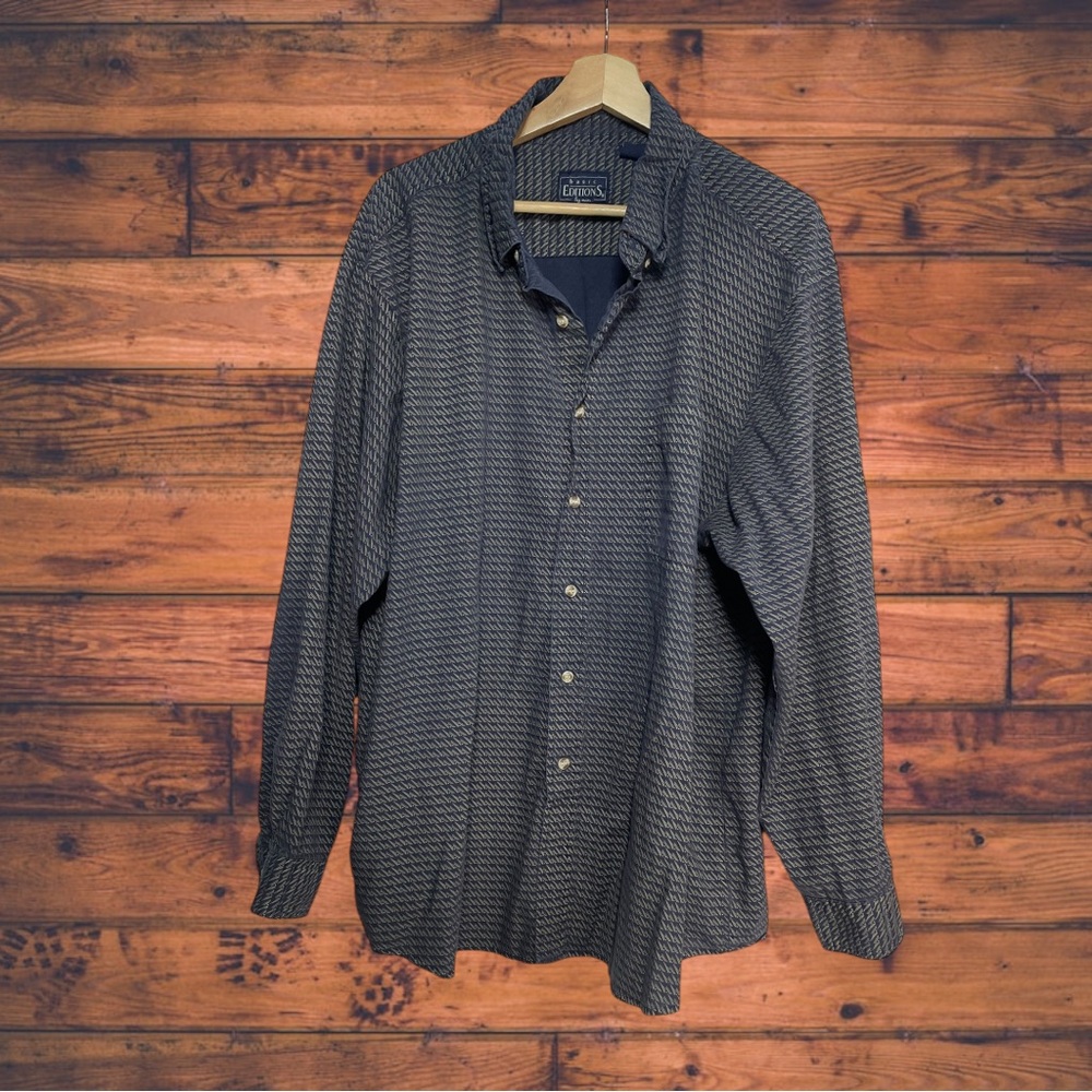 5 for $25🔥Basic Additions Navy Print Long Sleeve Button Front Shirt 2X